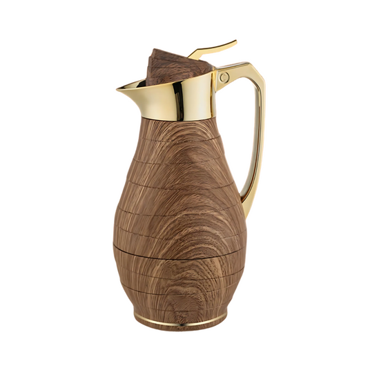 Gold Handle Wooden Finish Thermos Flask (1L)