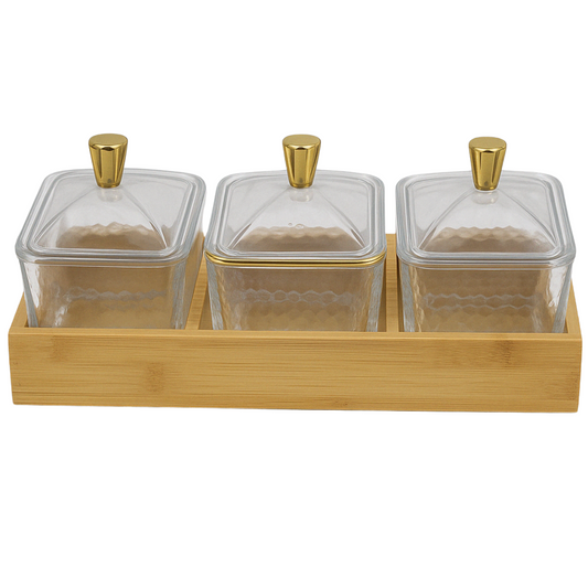 3-Piece Spice Jar Set with Bamboo Base