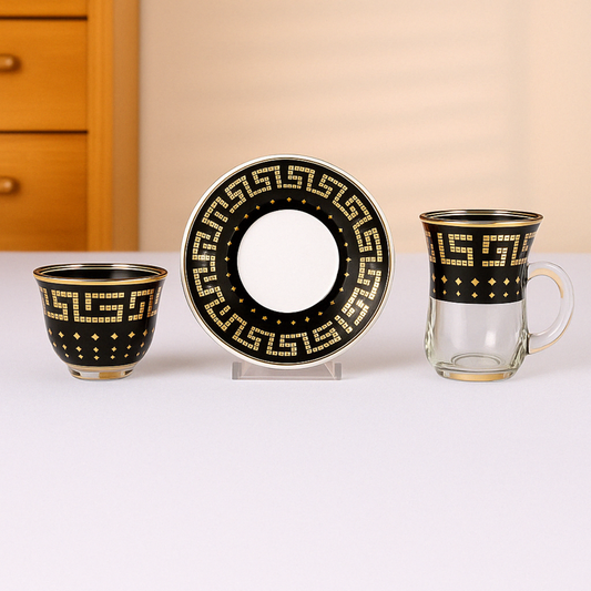 Royal Black & Gold Arabic Coffee Set (3 pcs)