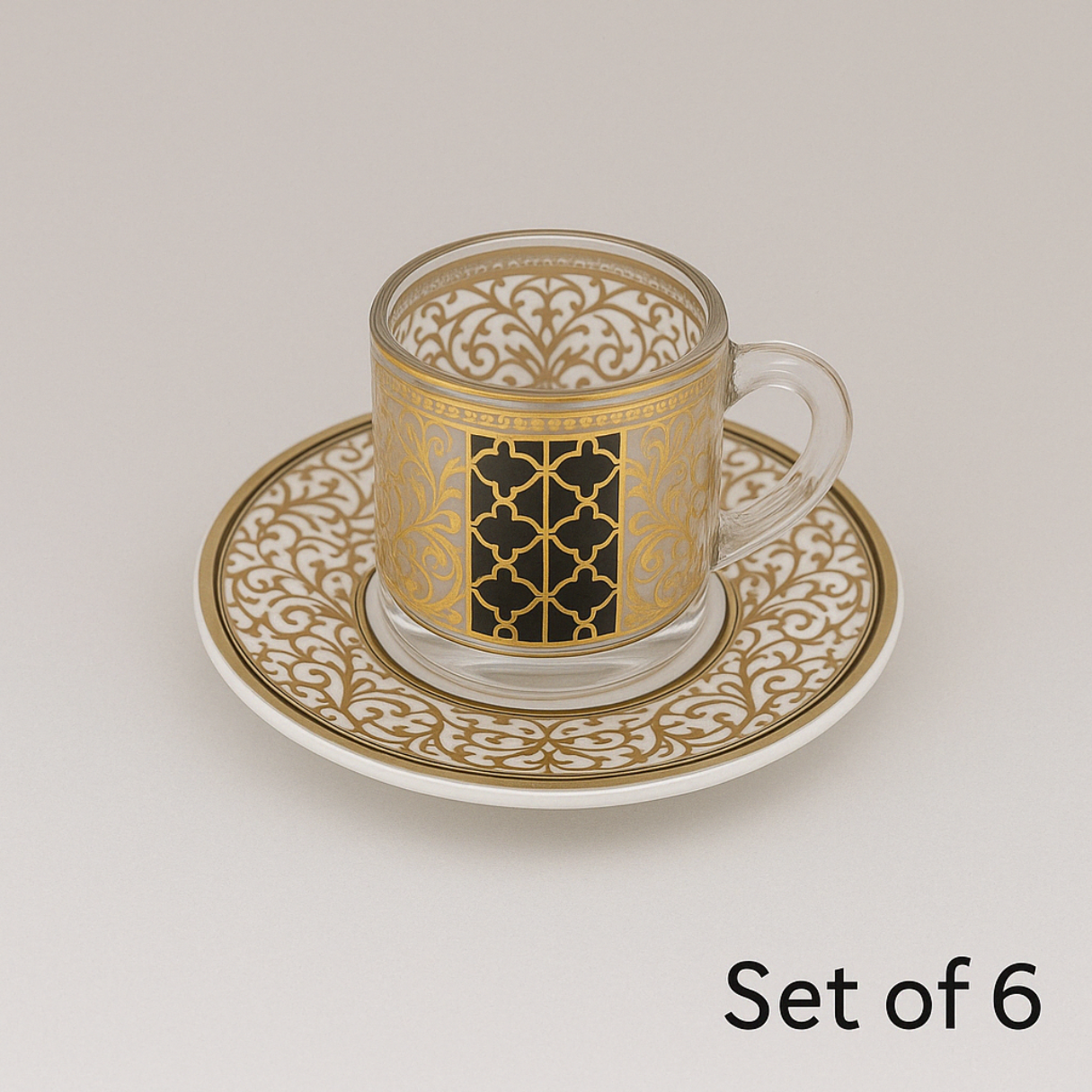 Classic Gold Lattice Tea Cup & Saucer Set (Set of 6)