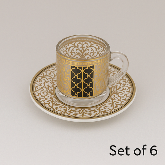Classic Gold Lattice Tea Cup & Saucer Set (Set of 6)