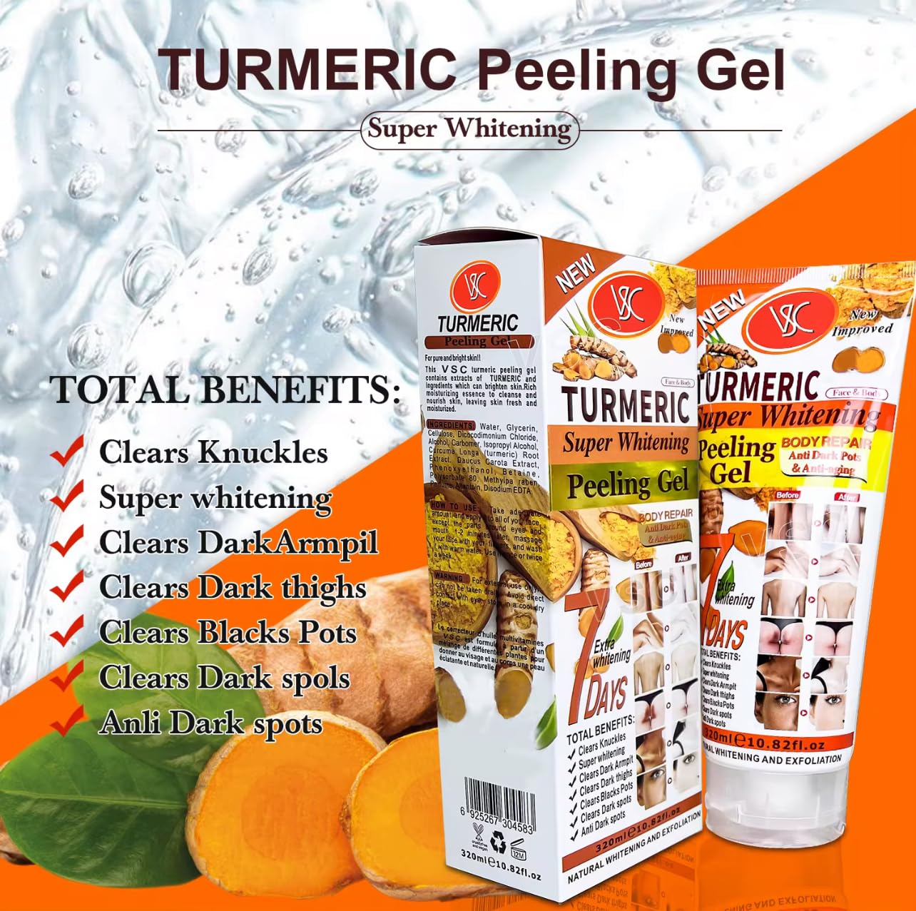 Turmeric Peeling Gel, 7 Days Body Repair, Natural Exfoliation, 320ml/10.82fl.oz