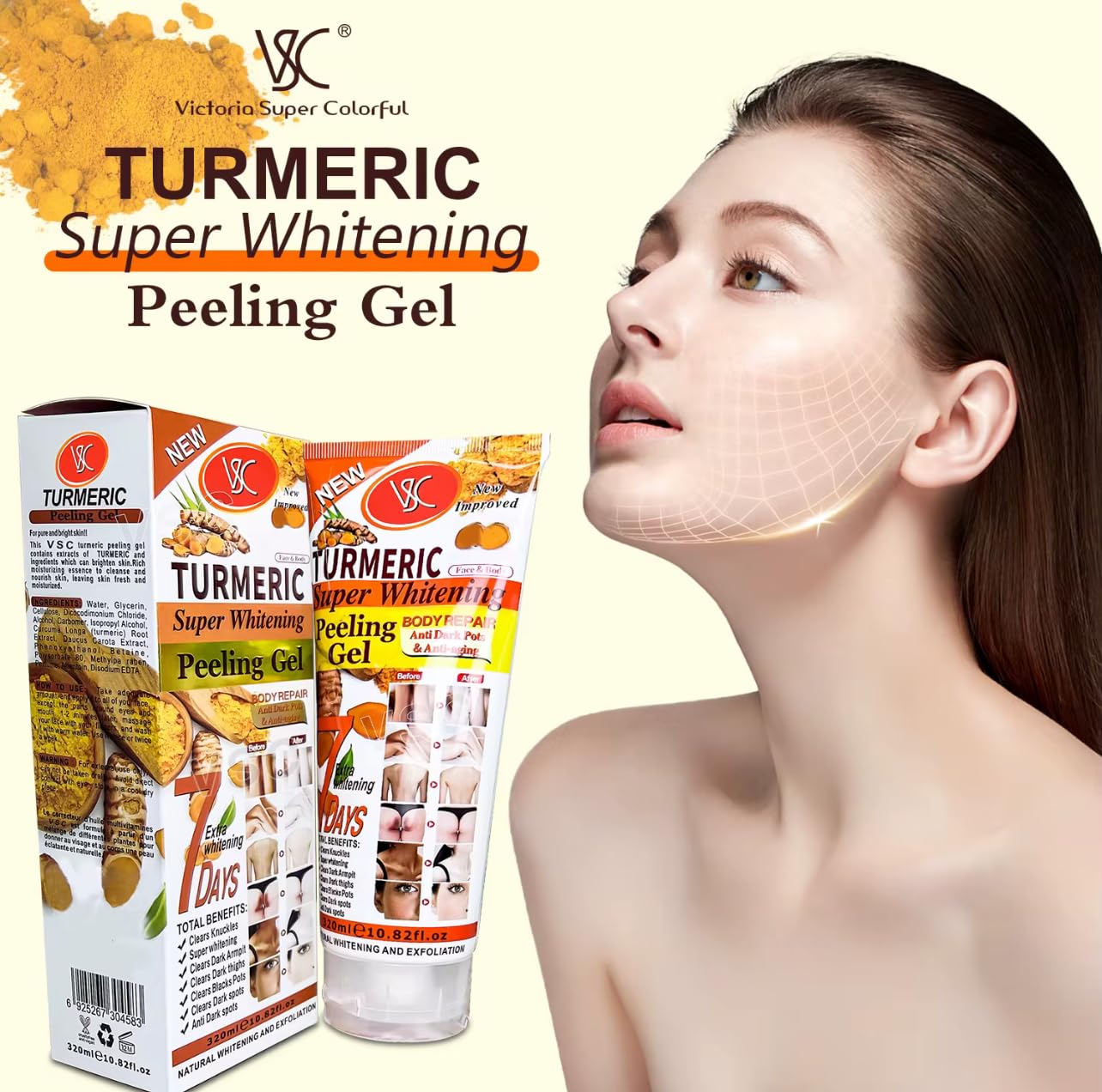Turmeric Peeling Gel, 7 Days Body Repair, Natural Exfoliation, 320ml/10.82fl.oz